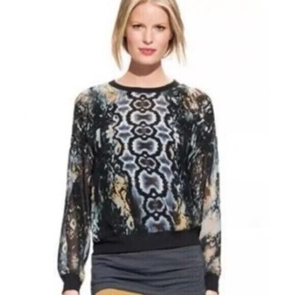 CAbi Tops - CAbi #572 Sheer Python Chiffon Top Women's M Sheer Long Sleeve Round Neck